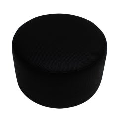 Contemporary LA Design Wood Upholstered In Black Braided Lambskin Circular Pouf