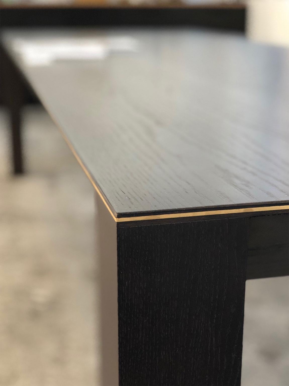 Polished La Grande Mamma, Dining Table in Black Painted Oak with Brass Décor For Sale