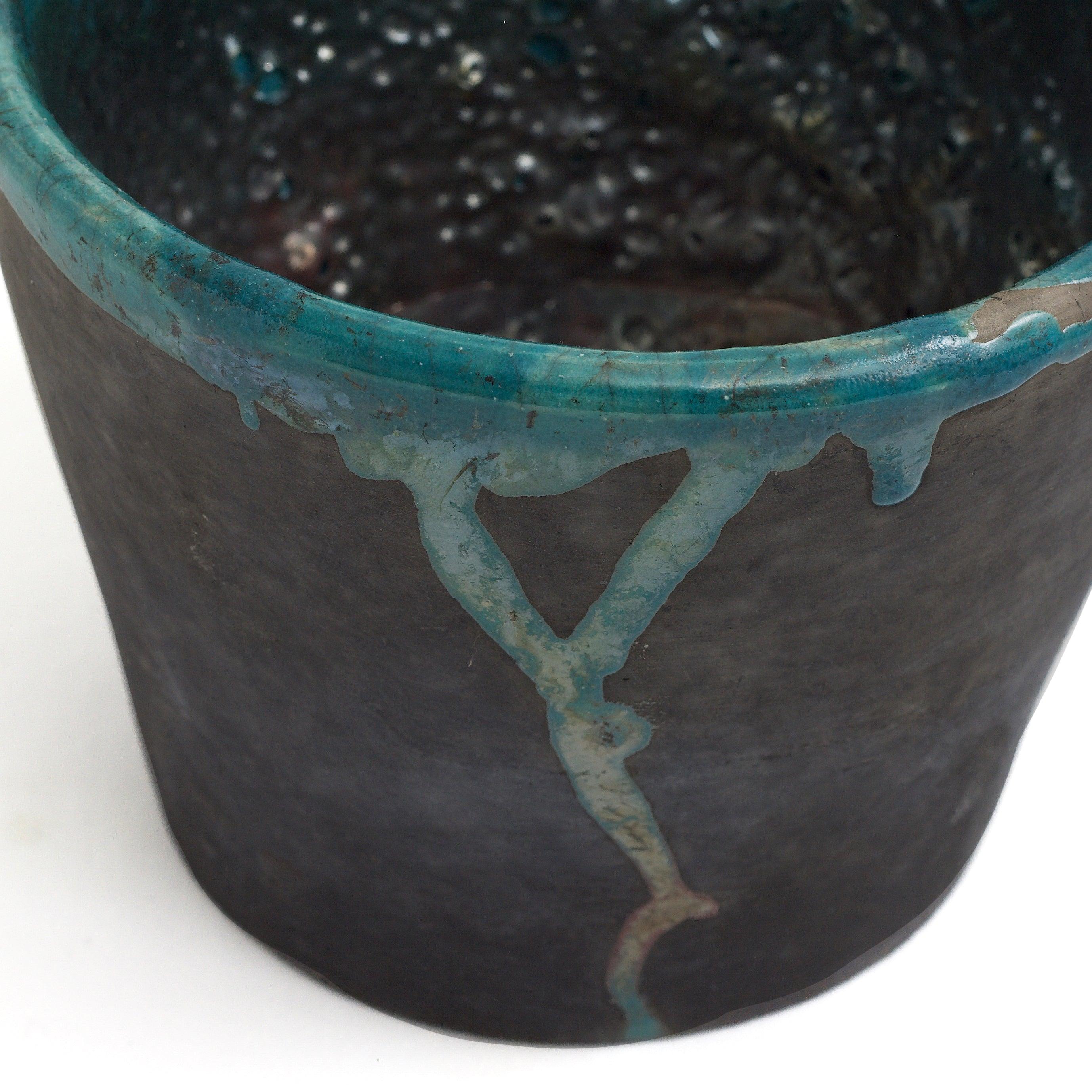 Italian Contemporary Laab Artide Vase Mangkuk Bowl Ceramic Metal Coating Black Green For Sale