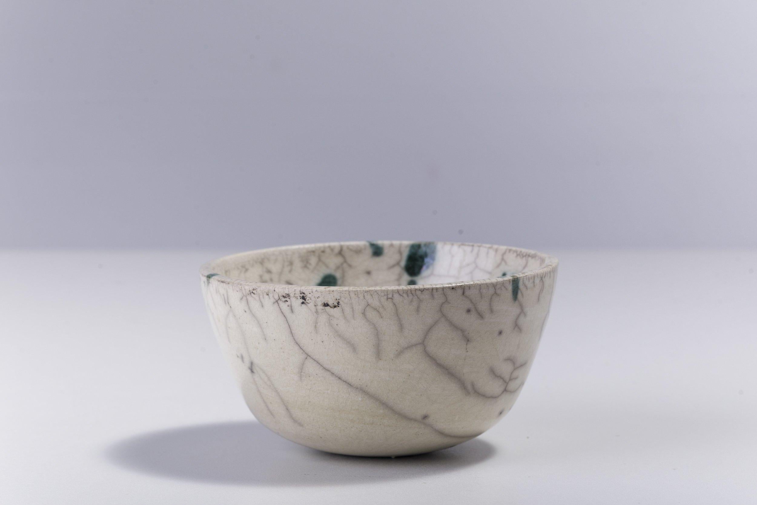 Contemporary LAAB Moss Bowl Ceramic Raku Green White For Sale 1