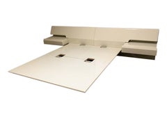 Contemporary Lacquer Platform Lighted Queen Bed Floating Nightstands by Rougier