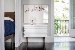Contemporary Lacquer White Wood Moldings on a Pair of Nightstands by Luis Pons