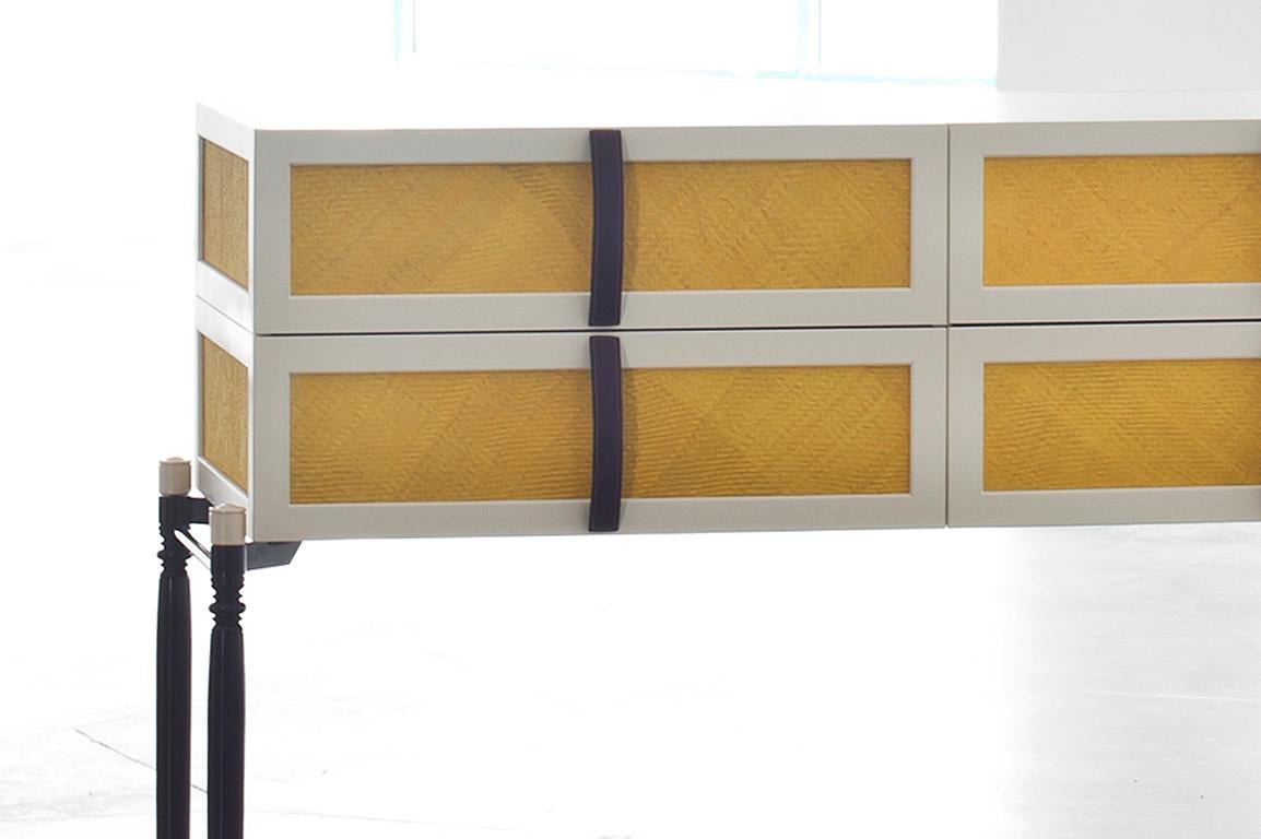 Contemporary Lacquer Wood with Panels of Woven Straw Dresser by Luis Pons In New Condition For Sale In Miami, FL