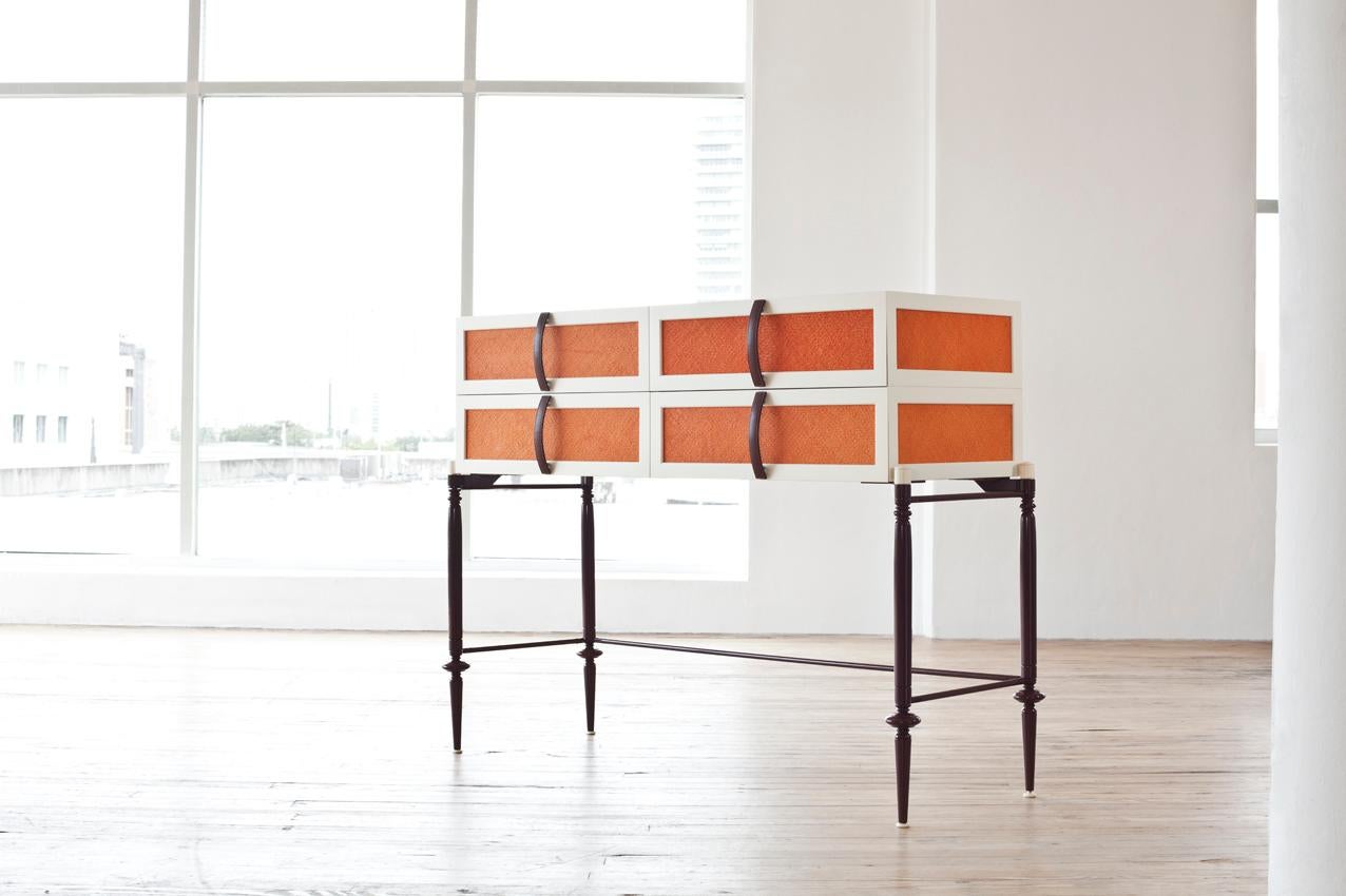 Natural Fiber Contemporary Lacquer Wood with Panels of Woven Straw Dresser by Luis Pons For Sale