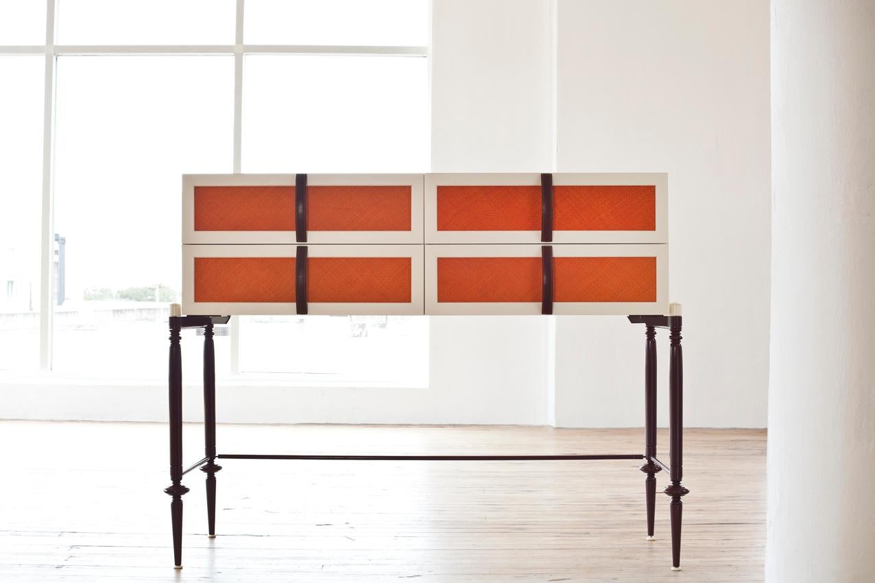 Contemporary Lacquer Wood with Panels of Woven Straw Dresser by Luis Pons For Sale 2