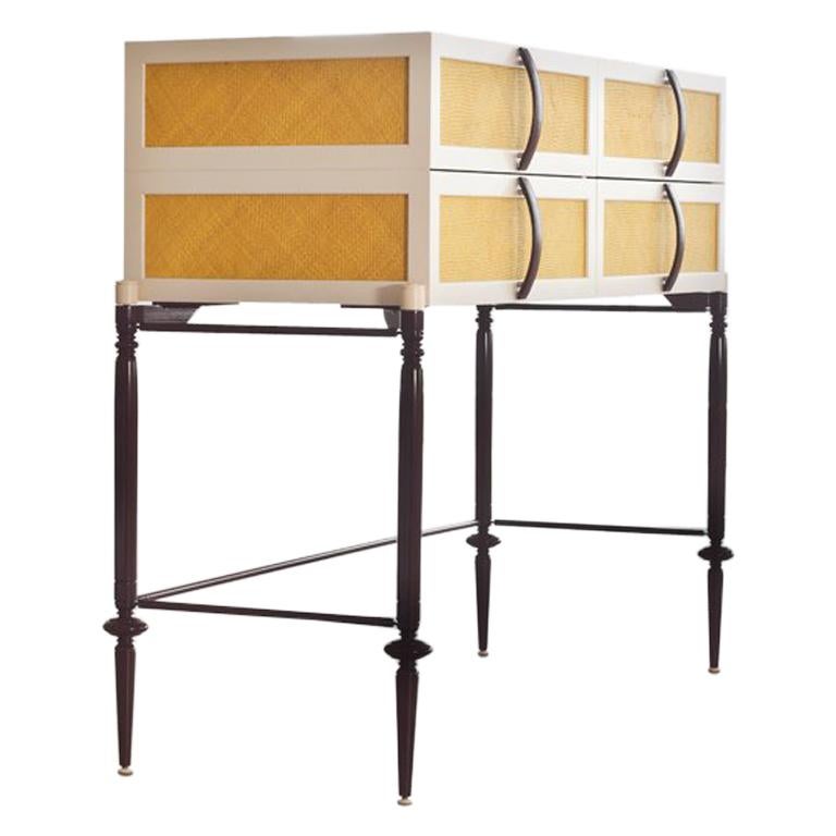 Contemporary Lacquer Wood with Panels of Woven Straw Dresser by Luis Pons For Sale