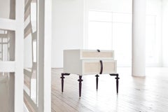 Set of 2 Contemporary Lacquer Wood with Panels of Woven Straw Nightstands