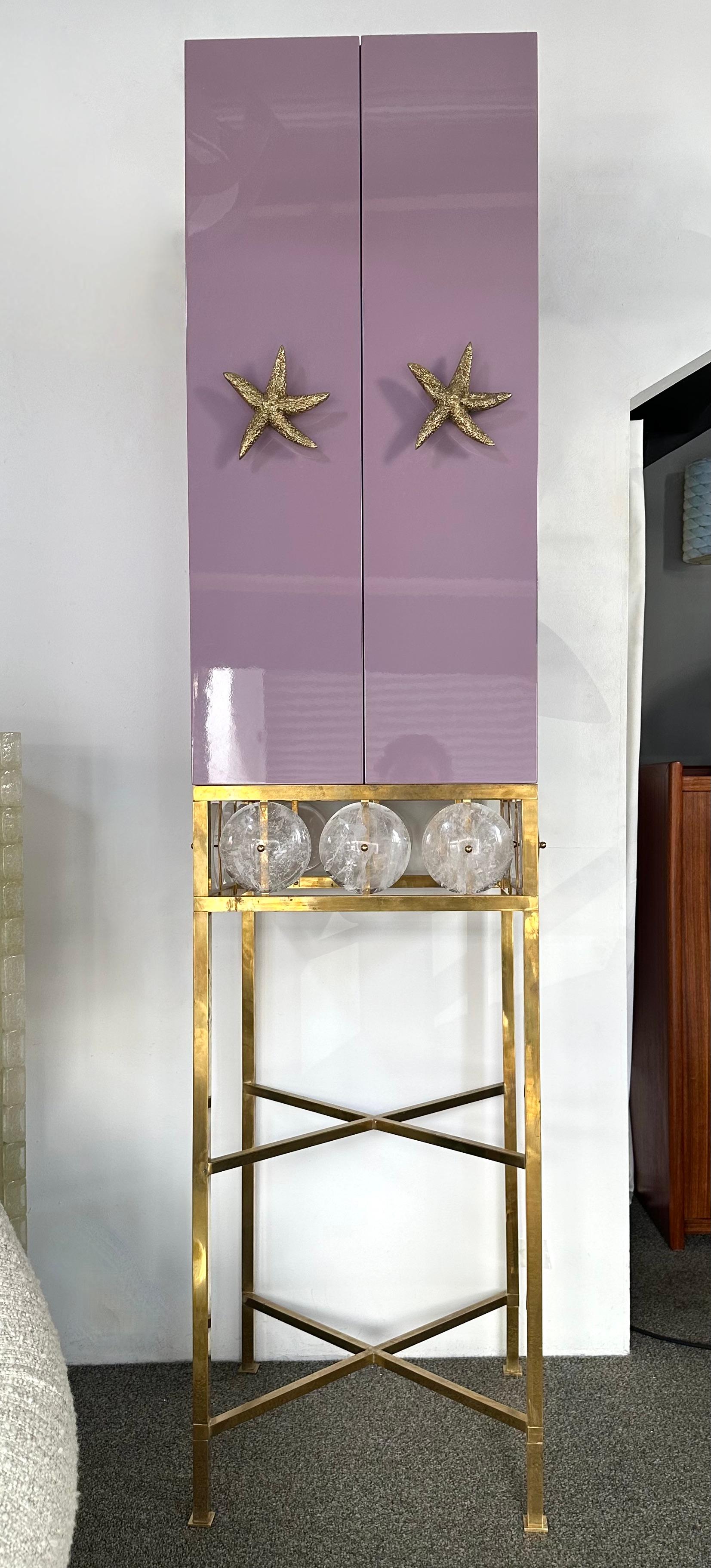 Contemporary Lacquered Brass Starfish and Rock Crystal Cabinet. Italy For Sale 6