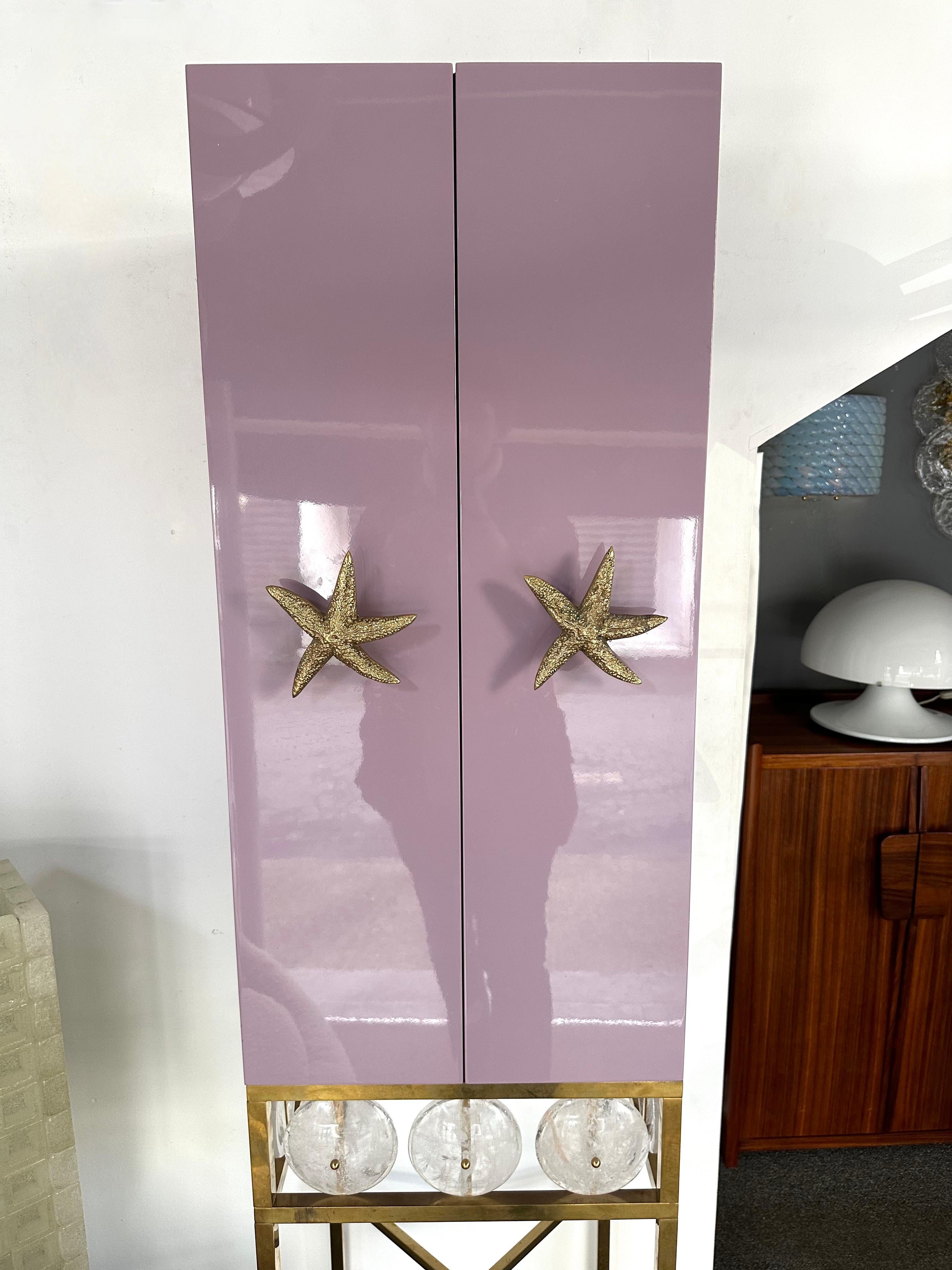 Contemporary Lacquered Brass Starfish and Rock Crystal Cabinet. Italy For Sale 8