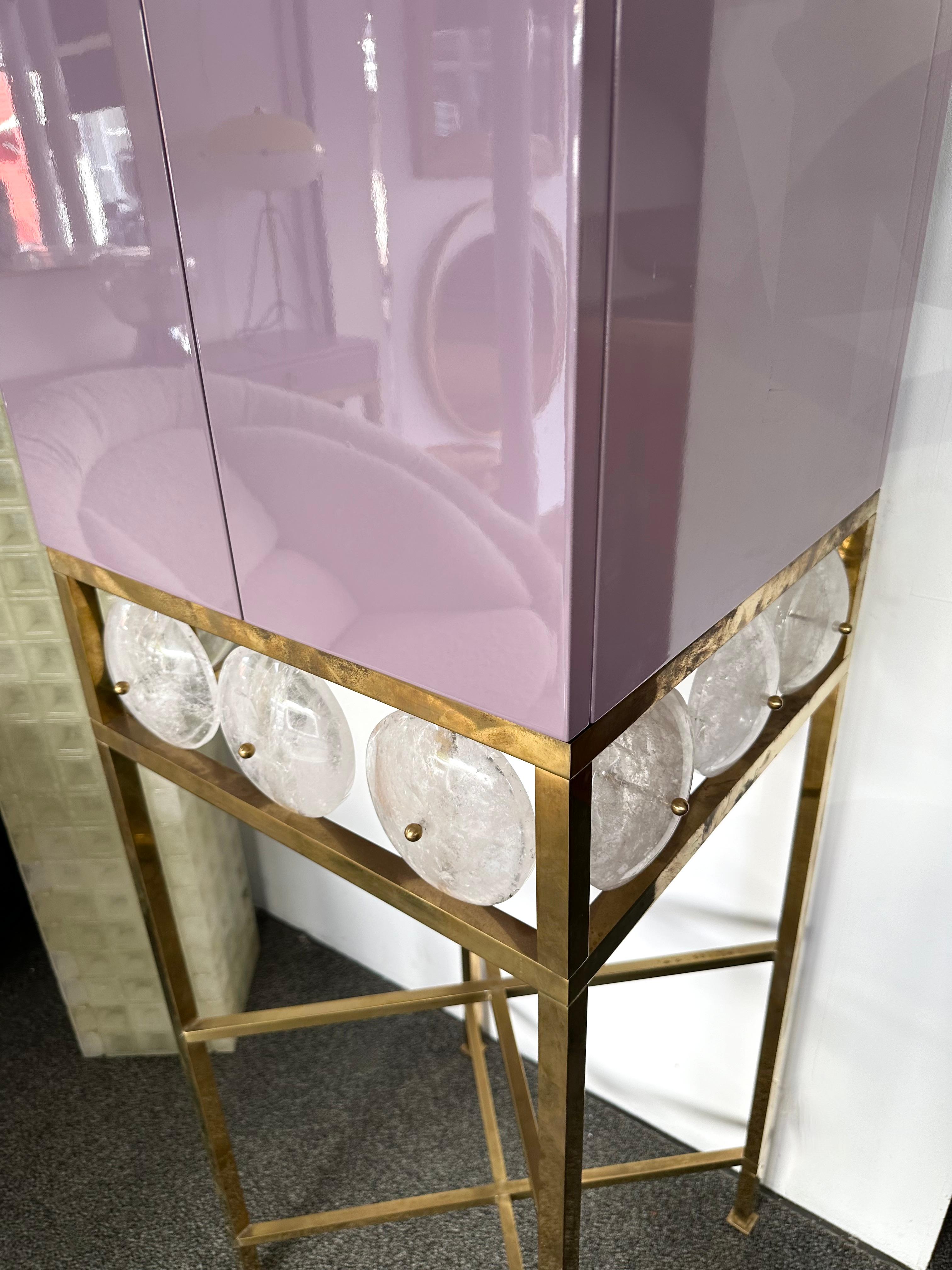 Contemporary Lacquered Brass Starfish and Rock Crystal Cabinet. Italy For Sale 1