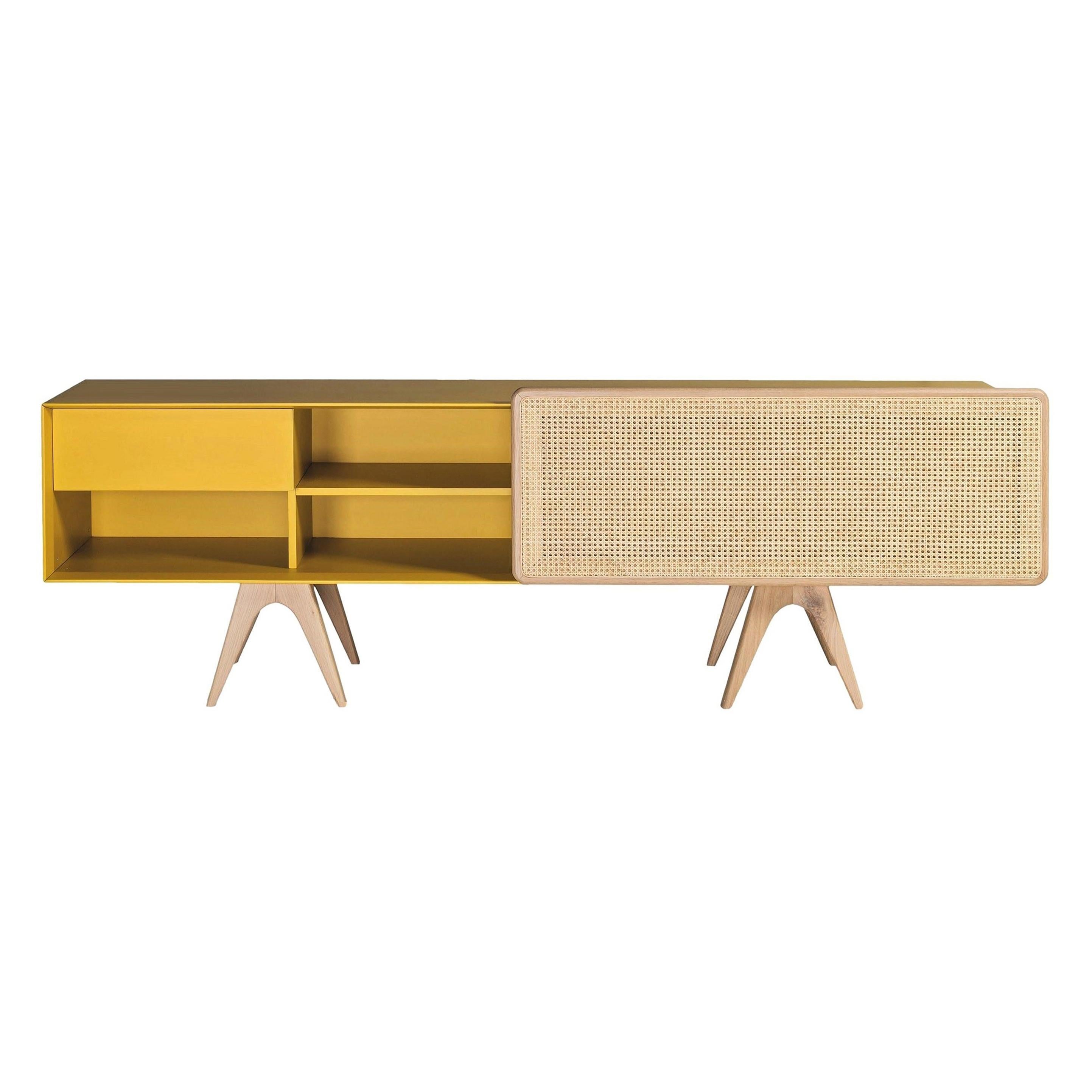 Contemporary Lacquered Buffet Featuring Vienna Straw Weaving For Sale