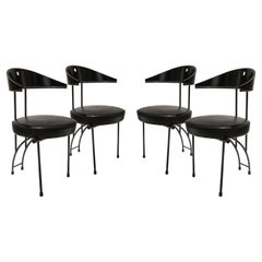 Contemporary Lacquered Iron Black Leatherette Four Chairs Set, Italy, 1980