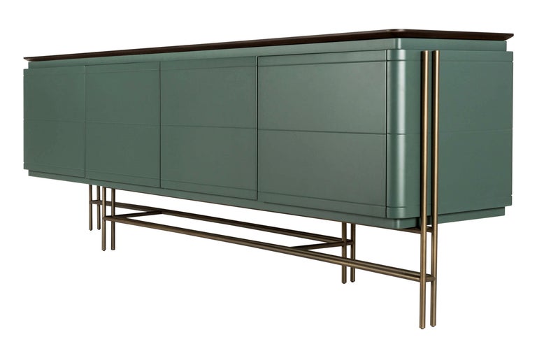 Modern Contemporary Lacquered Sideboard/Antique Brass Base For Sale