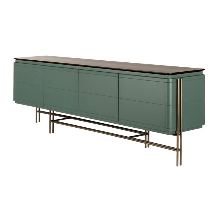 European Contemporary Lacquered Sideboard/Antique Brass Base For Sale
