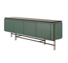 Contemporary Lacquered Sideboard/Vintage Brass Base