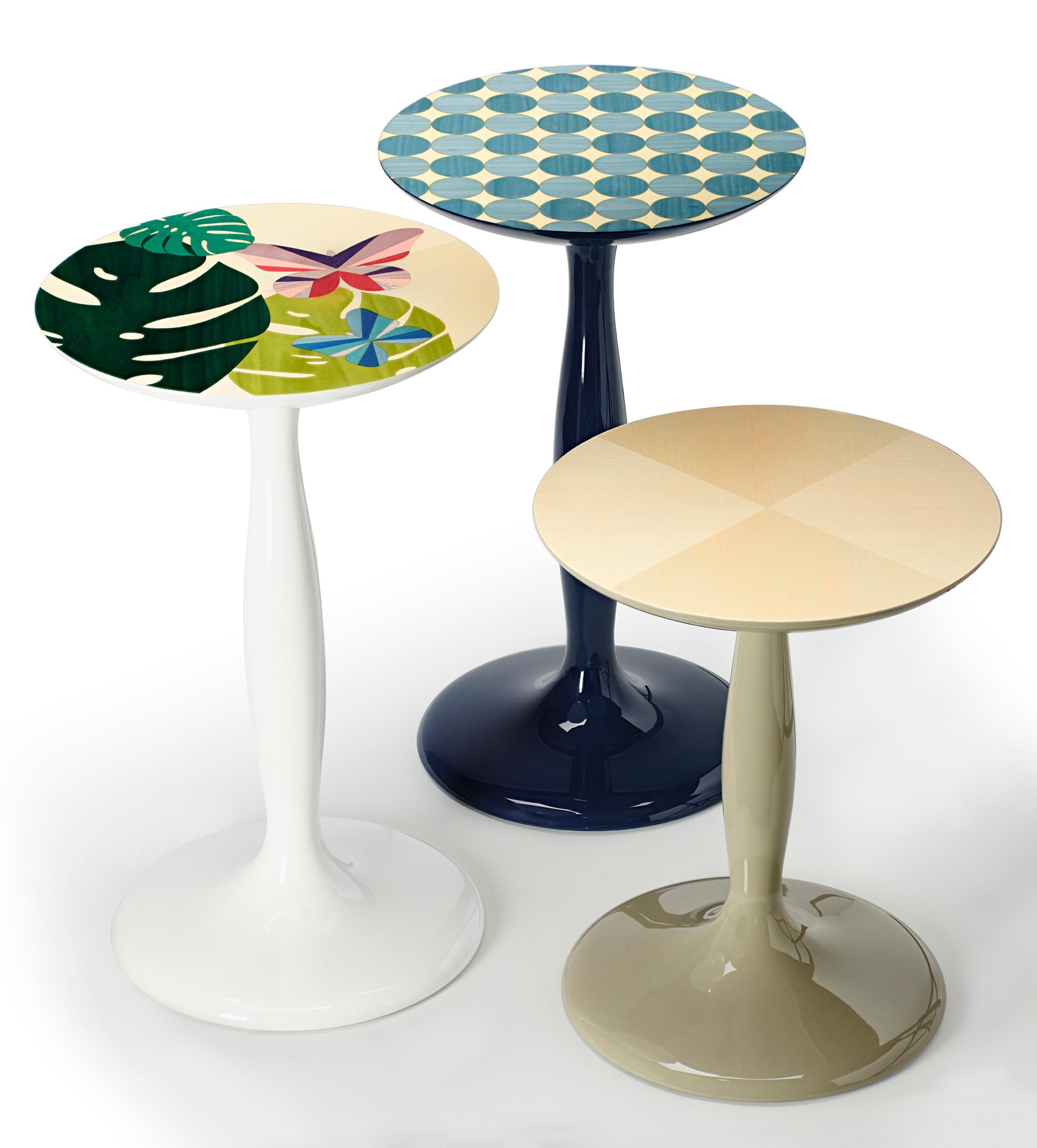 Italian Contemporary Lacquered with Marquetry Top Side Table 
