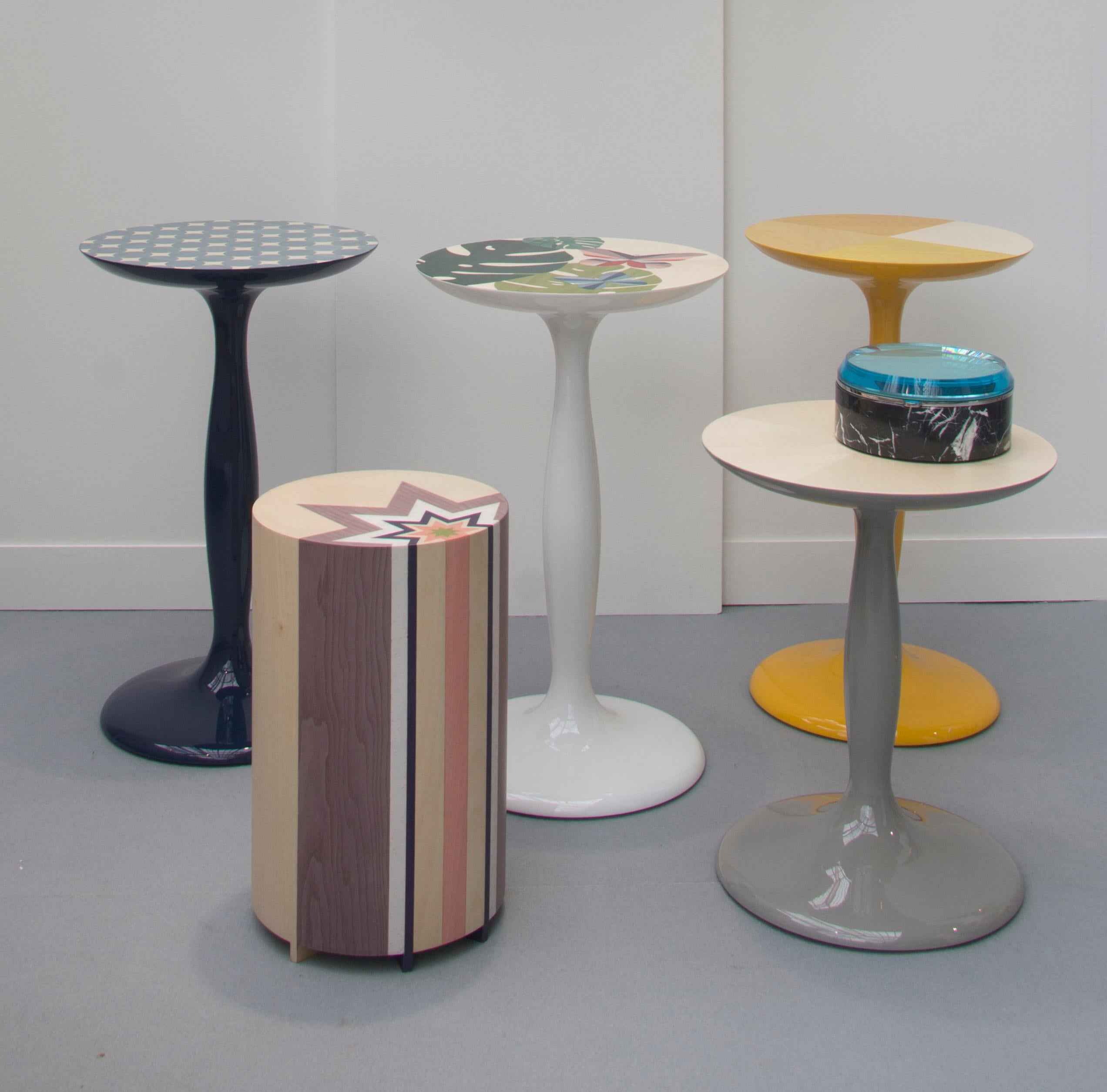 Contemporary Lacquered with Marquetry Top Side Table 