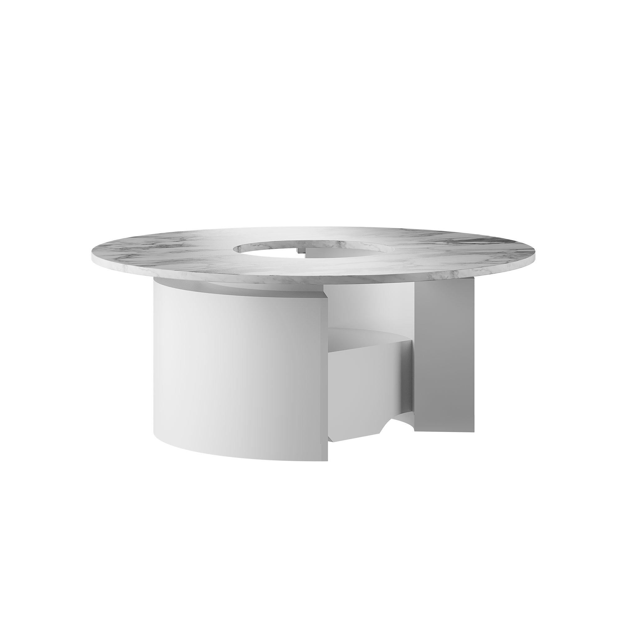 Laqué Table centrale ronde minimaliste Calacatta, plateau en marbre blanc, laque grise mate en vente