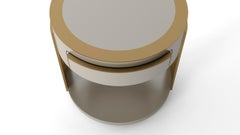 Contemporary Lacquered Wood and Stainless Steel Round Side Table with Integrated