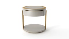 Contemporary Lacquered Wood and Stainless Steel Round Side Table with Integrated