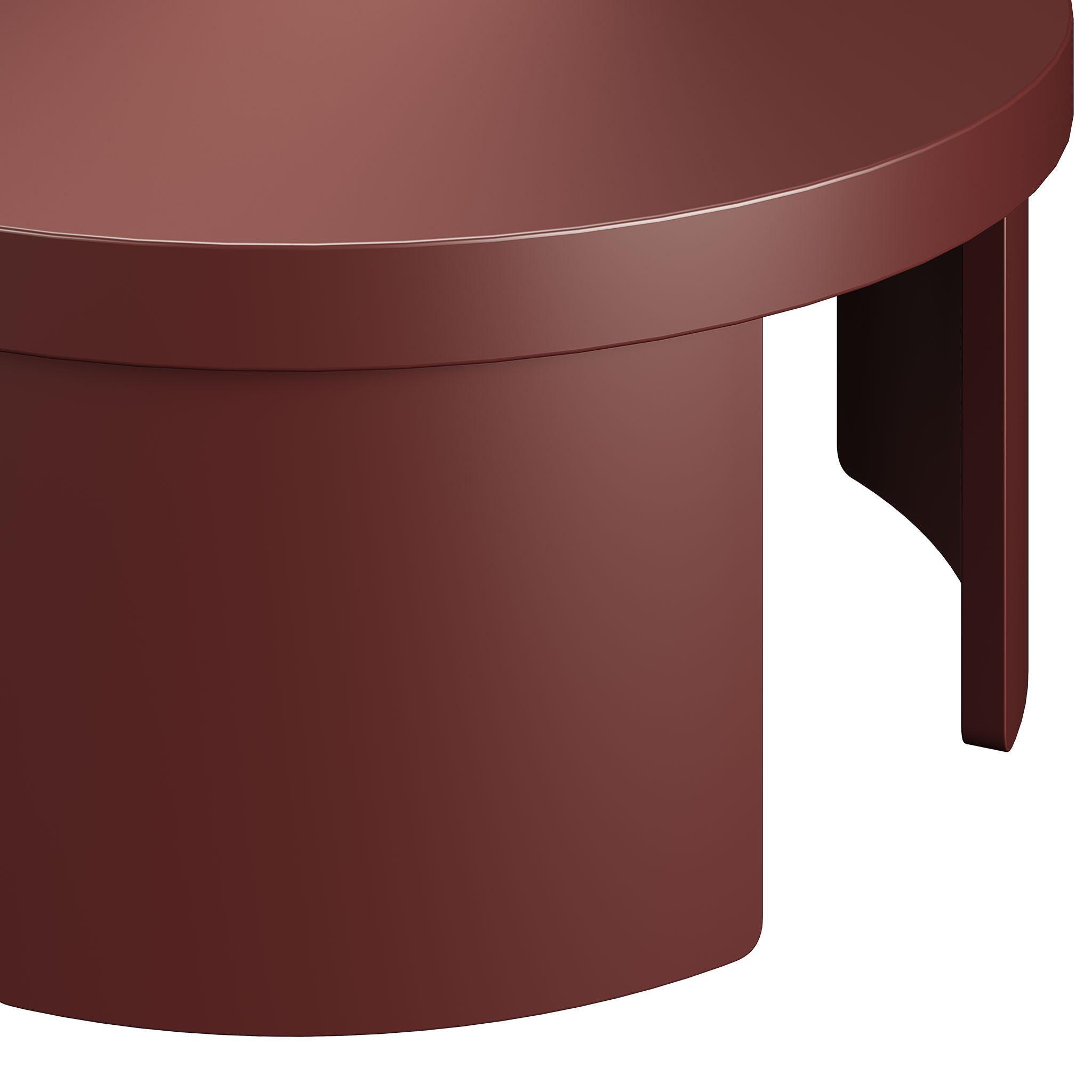 European Mid-century Modern Round Coffee Table Dark Red Brown Matte Lacquer For Sale