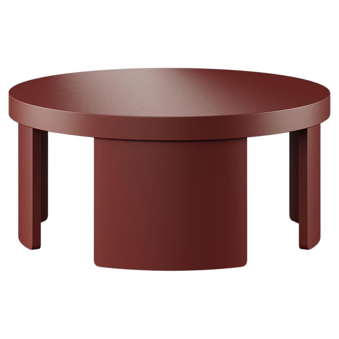 Table basse ronde moderne du milieu du siècle, laquée rouge foncé, brun mat