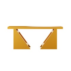Modern Entryway Console Table in Wood Mustard Yellow Matte Lacquer