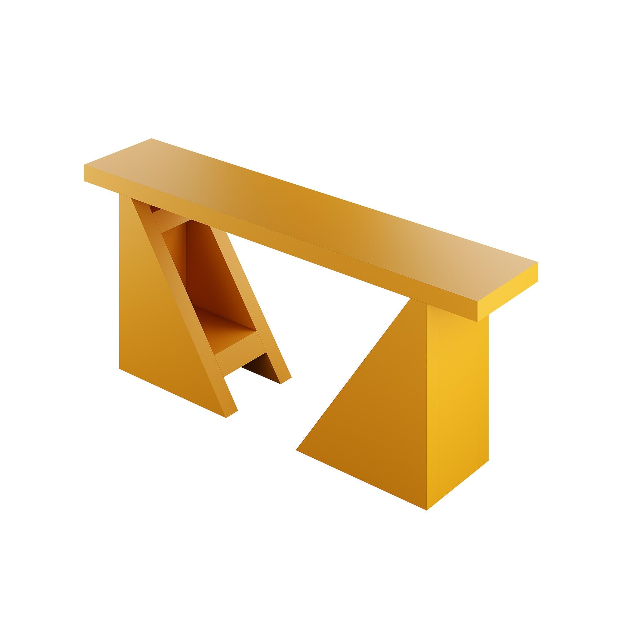 European Modern Entryway Console Table in Wood Mustard Yellow Matte Lacquer For Sale