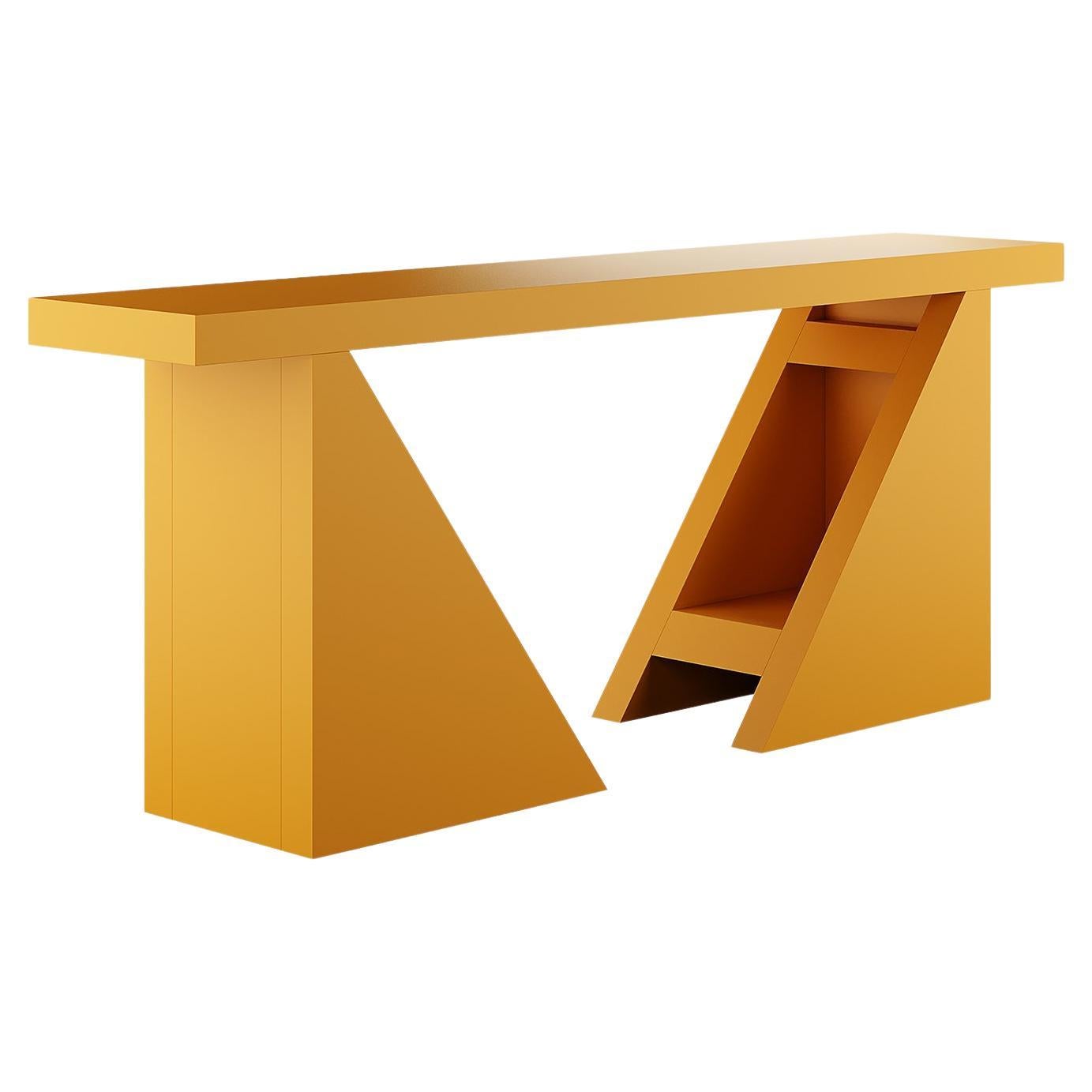 Modern Entryway Console Table in Wood Mustard Yellow Matte Lacquer For Sale