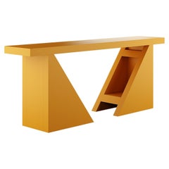 Table d'entrée moderne en bois laqué jaune moutarde mat