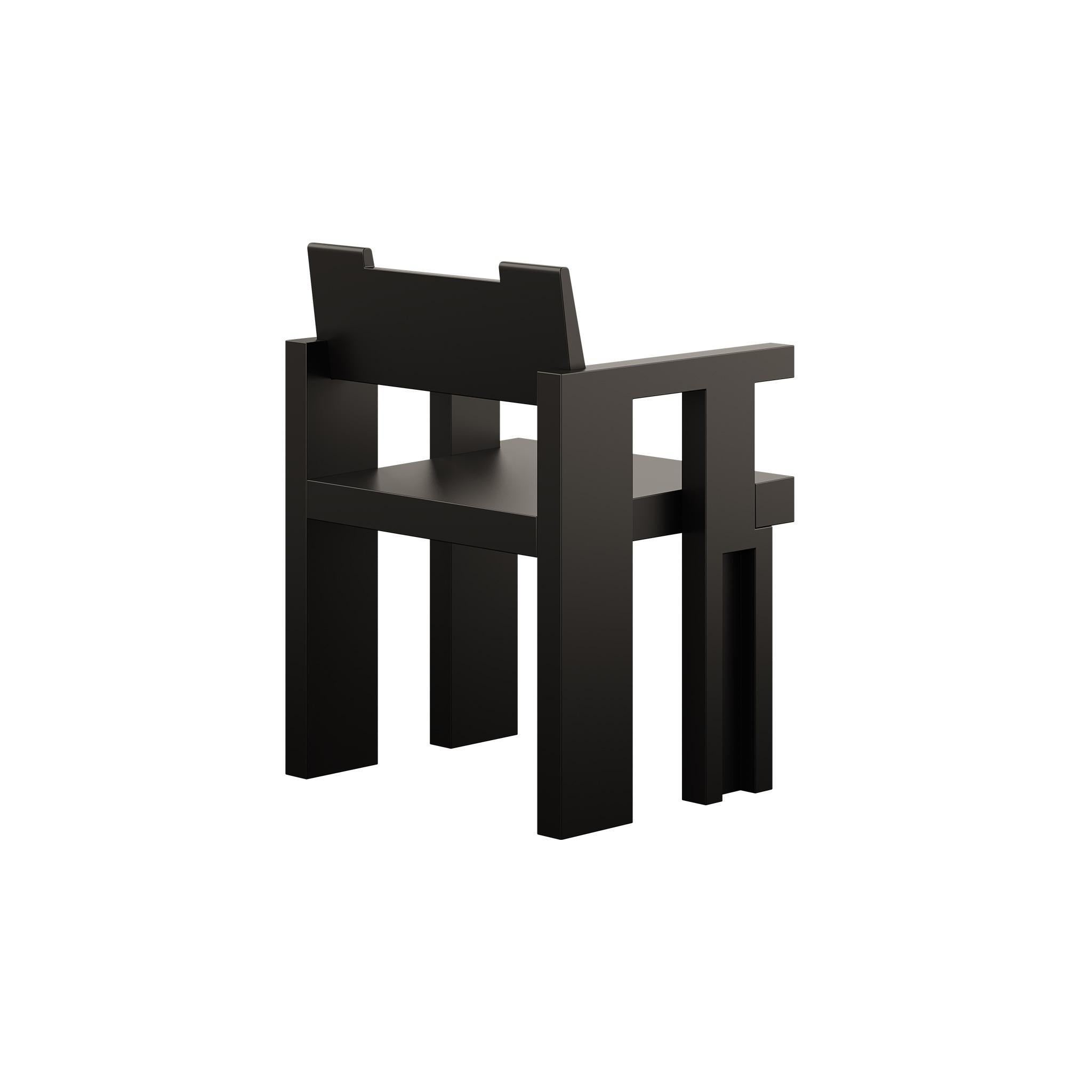 Hand-Carved Modern Brutalist Wood Dining Chair in Black Matte Lacquer For Sale