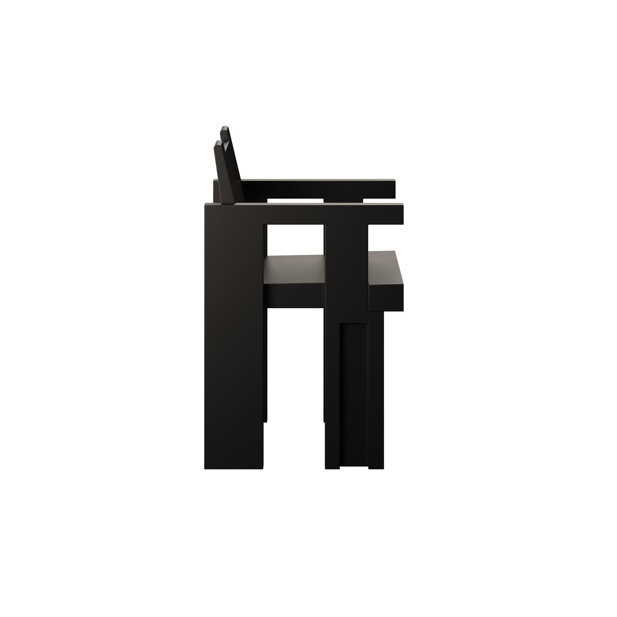 Modern Brutalist Wood Dining Chair in Black Matte Lacquer In New Condition For Sale In Porto, Vila Nova de Gaia