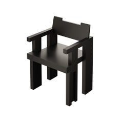 Modern Brutalist Wood Dining Chair in Black Matte Lacquer