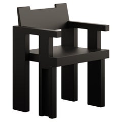 Modern Brutalist Wood Dining Chair in Black Matte Lacquer