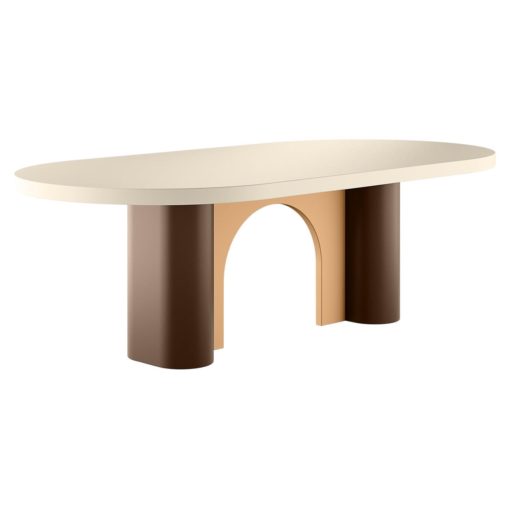 Modern Dining Table Wood Beje Matte Light Brown and Chocolate Brown For Sale
