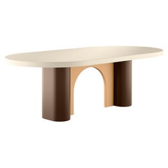 Modern Dining Table Wood Beje Matte Light Brown and Chocolate Brown
