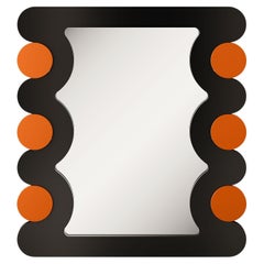 Mid-century Modern Wave Wall Mirror in Lacquered Wood Orange and Black Matte