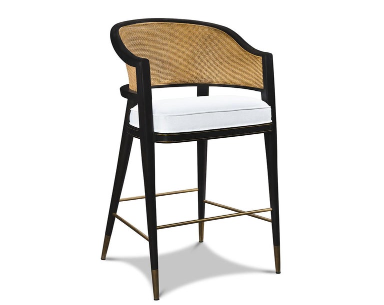 Contemporary Lacquered Rattan Barstool With Brass Detailing For Sale At 1stdibs