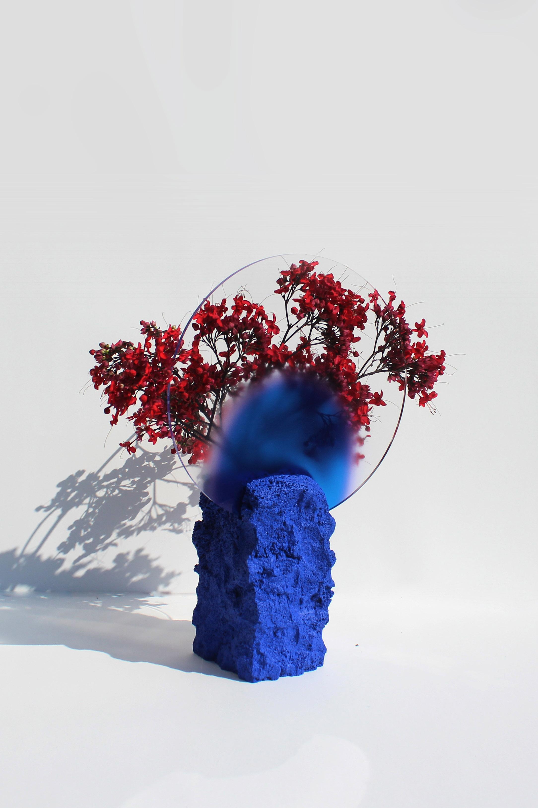 Contemporary Lagoon Vase in Volcanic Rock and Glass For Sale 5