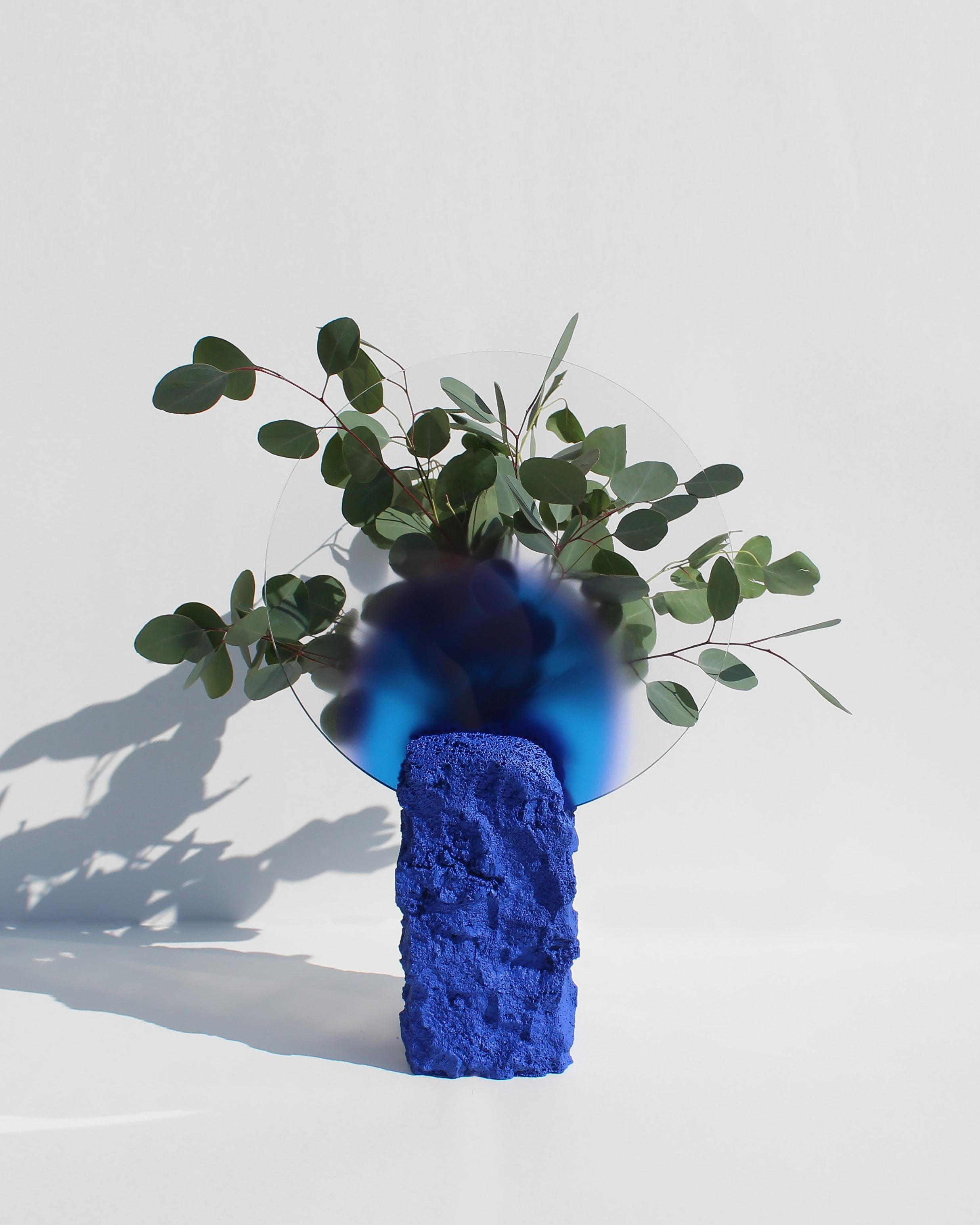 Modern Contemporary Lagoon Vase in Volcanic Rock and Glass For Sale