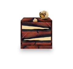 Contemporary Laki Bedside Table or Nightstand with Gold, Inlay, Brass