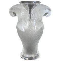 Zeitgenössische Lalique Frankreich Kristallglas Macao Macaw Vase Tabelle Skulptur