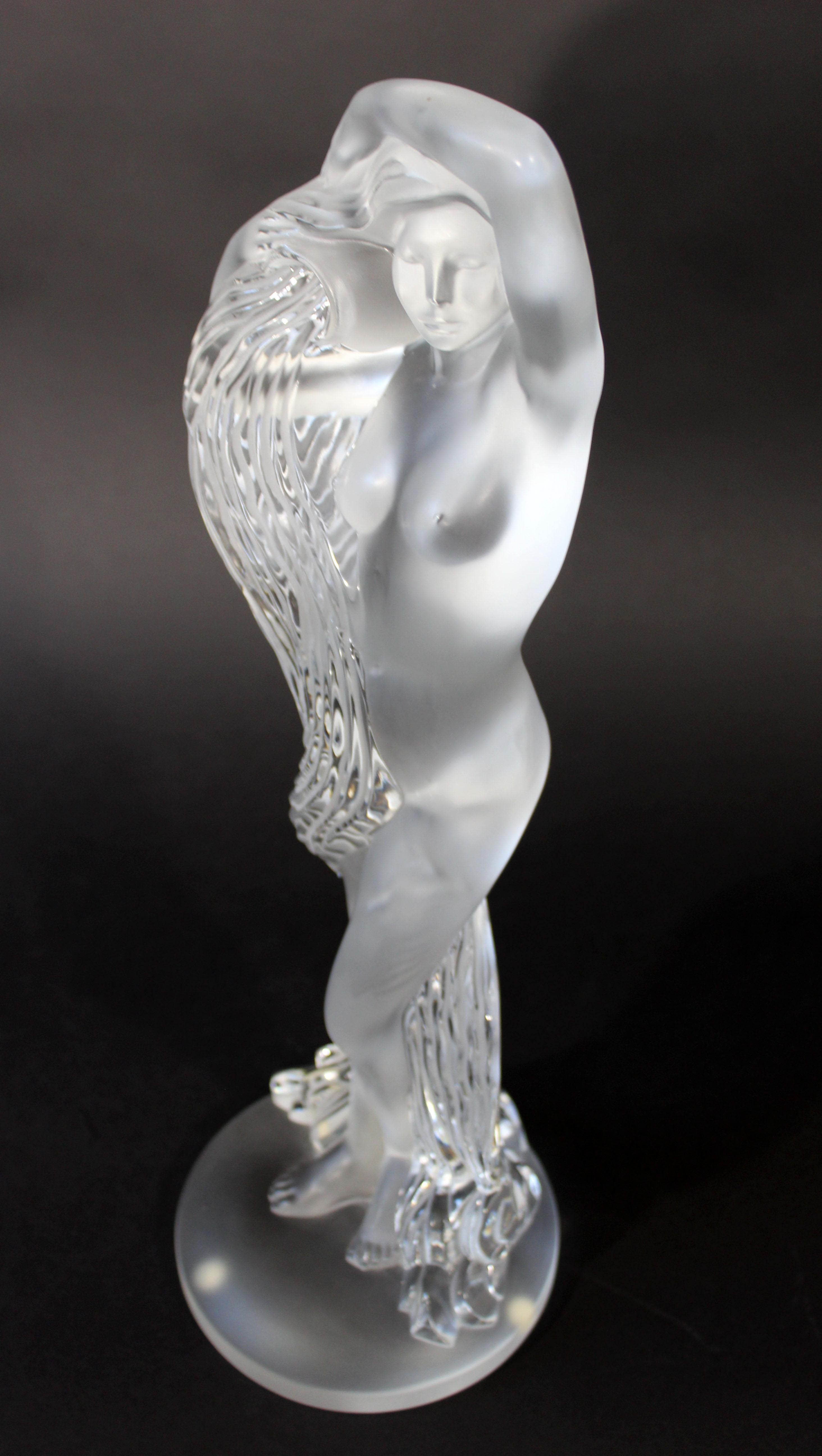 French Contemporary Lalique Signed Nude Water Nymph Crystal Table Sculpture 139/999