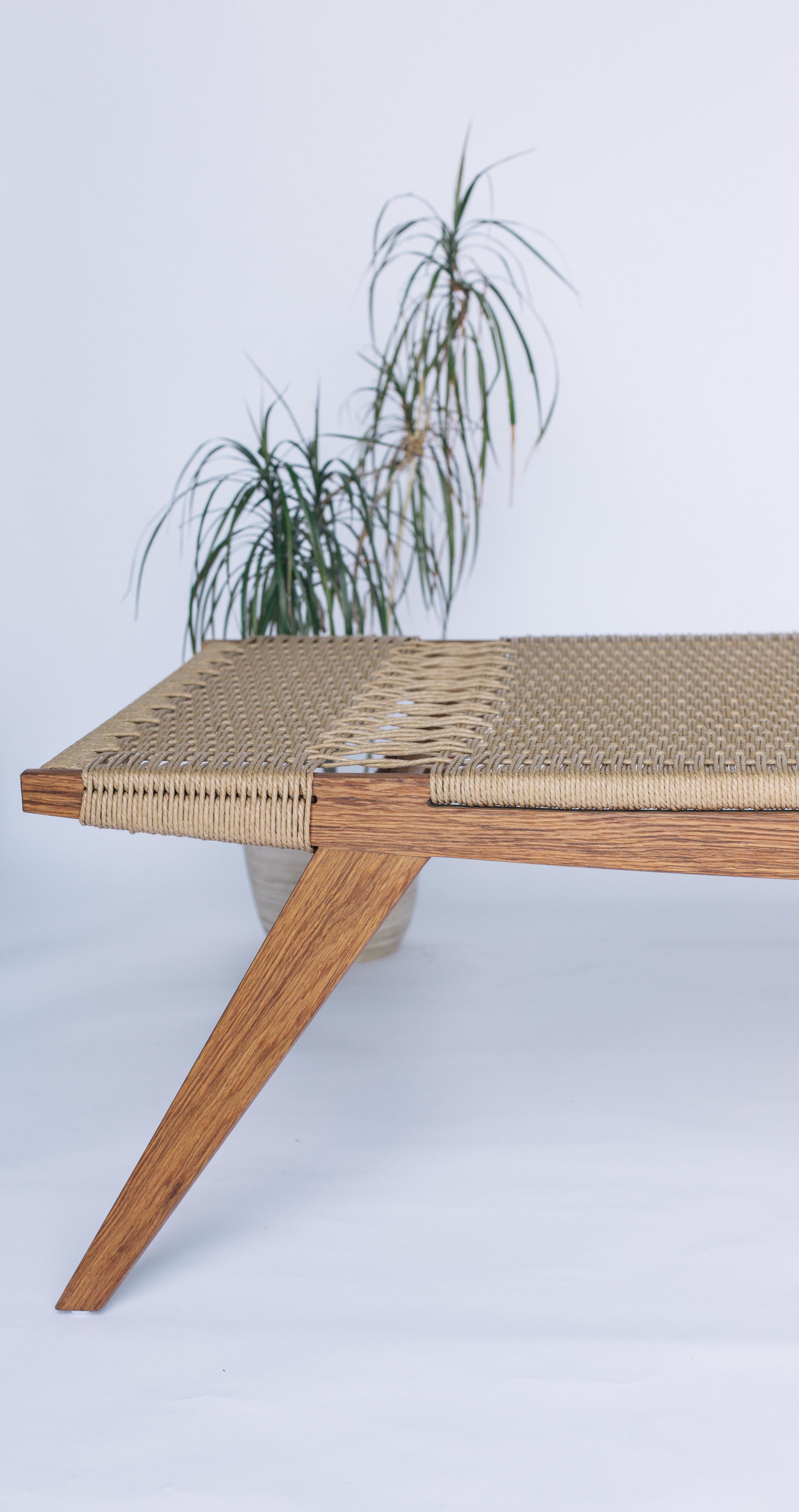 Sofá-cama contemporáneo Lambda, estructura de roble marrón, tejido en cuerda de papel danés natural en venta 2