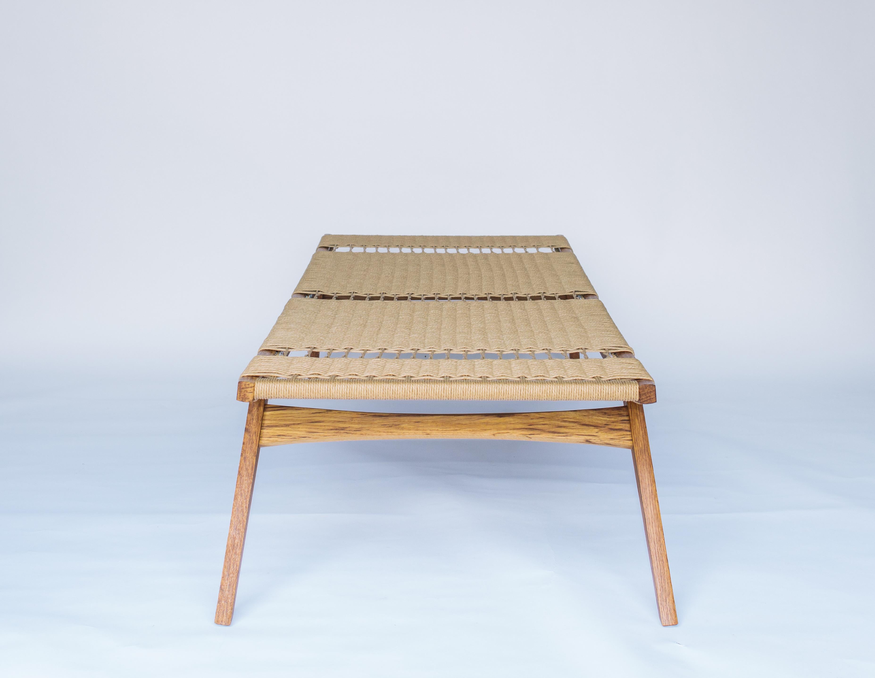 Sofá-cama contemporáneo Lambda, estructura de roble marrón, tejido en cuerda de papel danés natural Escandinavo moderno en venta