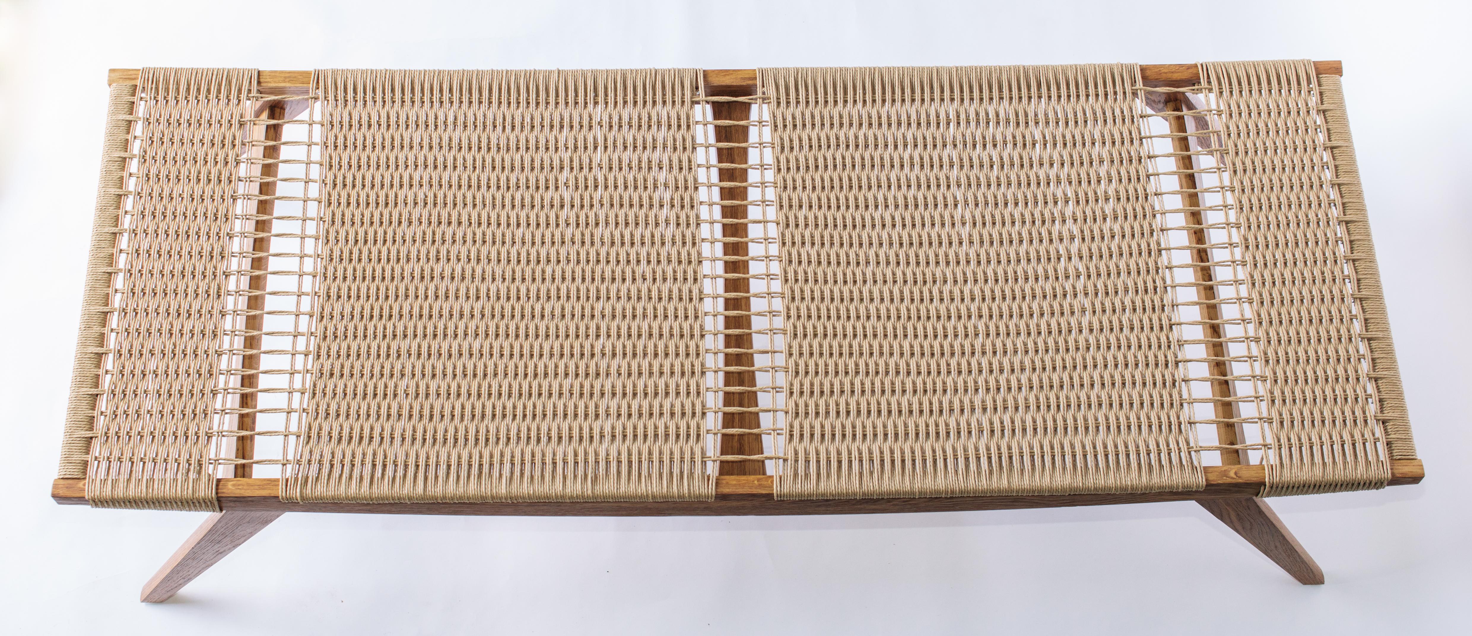 Sofá-cama contemporáneo Lambda, estructura de roble marrón, tejido en cuerda de papel danés natural Británico en venta