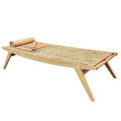 Contemporary Lambda Daybed, Limed Oak Frame, Oak Slatted Seat with Rush Mat