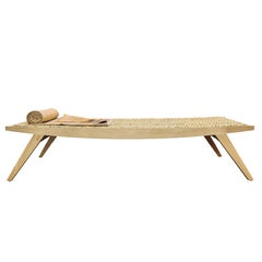 Contemporary Lambda Daybed, Natural Oak Frame, Oak Slatted Seat with Rush Mat