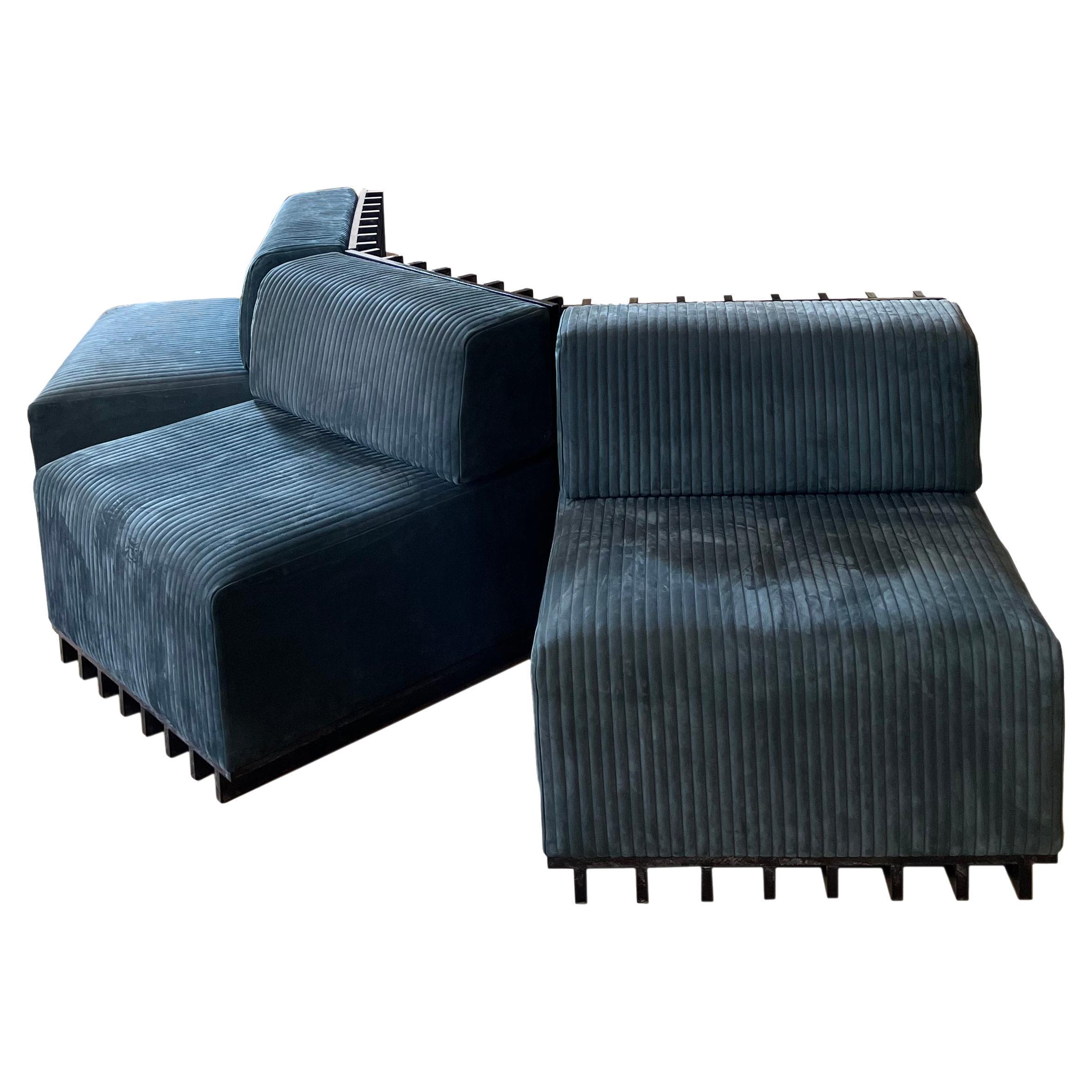 Contemporary modular Sofa & Armchairs  system , high quality leather  For Sale