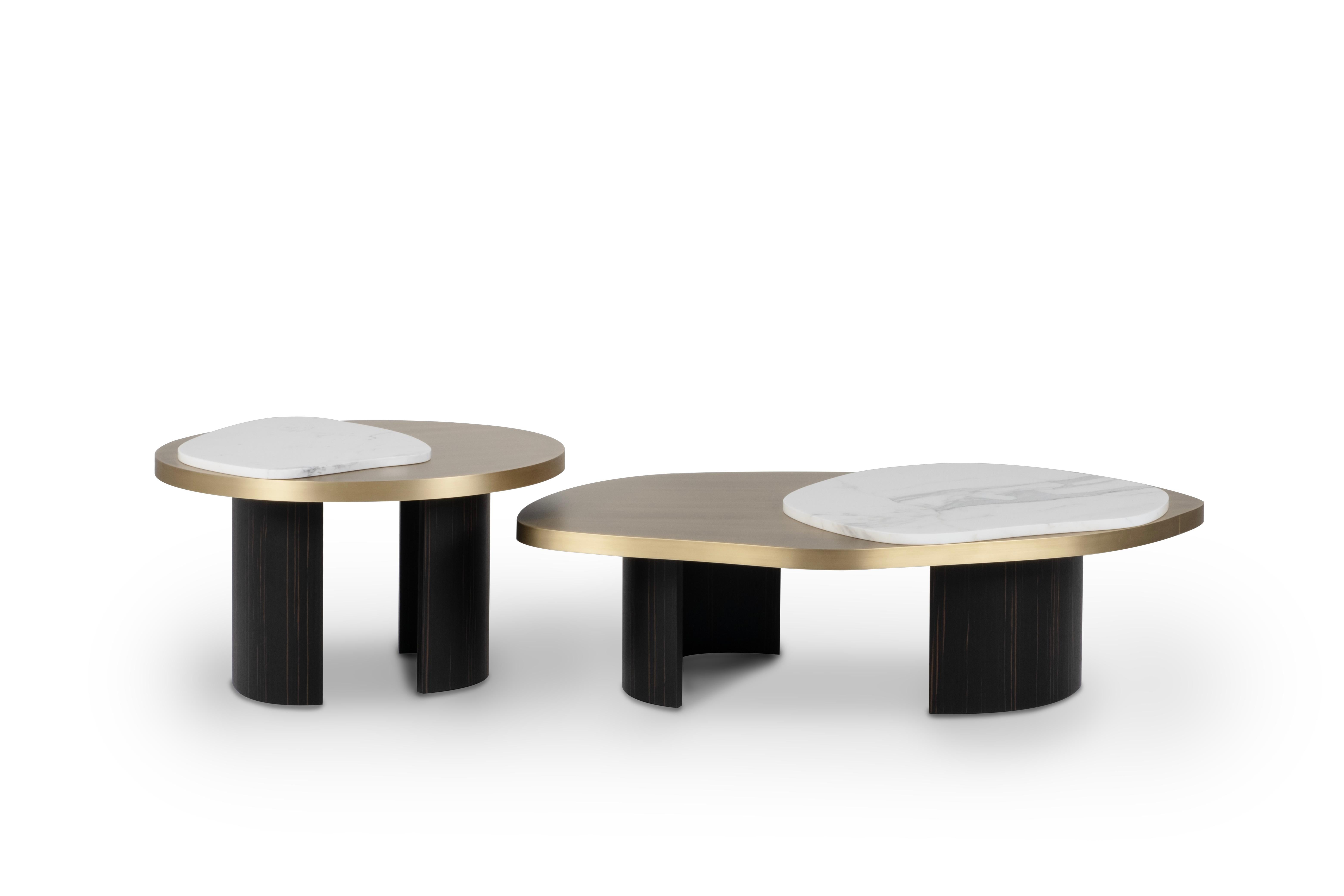 Mid-Century Modern Contemporary Landscape Nesting Coffee Table Set/2, Marble, Handmade Greenapple For Sale